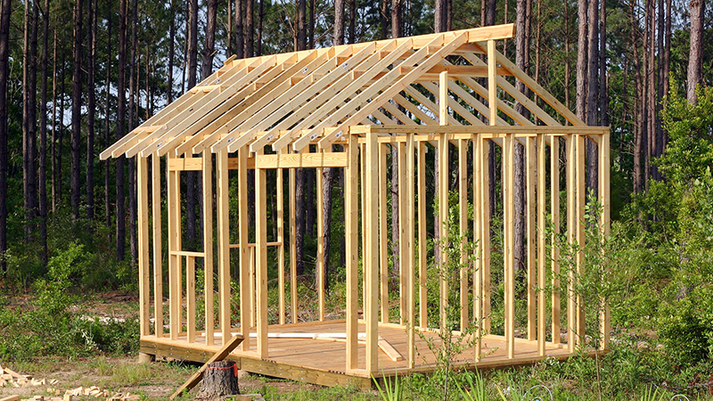 The frame of a shed