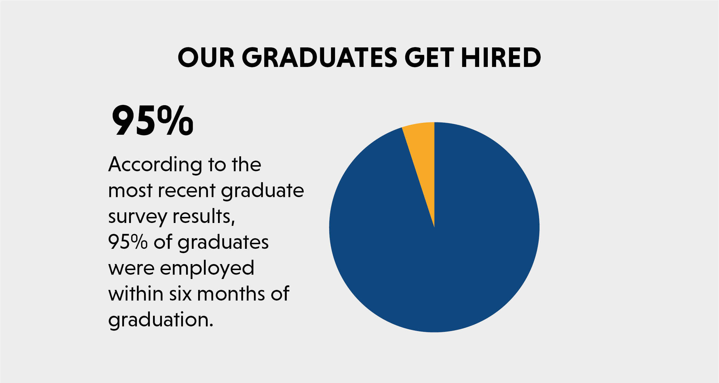 A pie chart showing that 95% of the College's graduates were employed within six months of graduating
